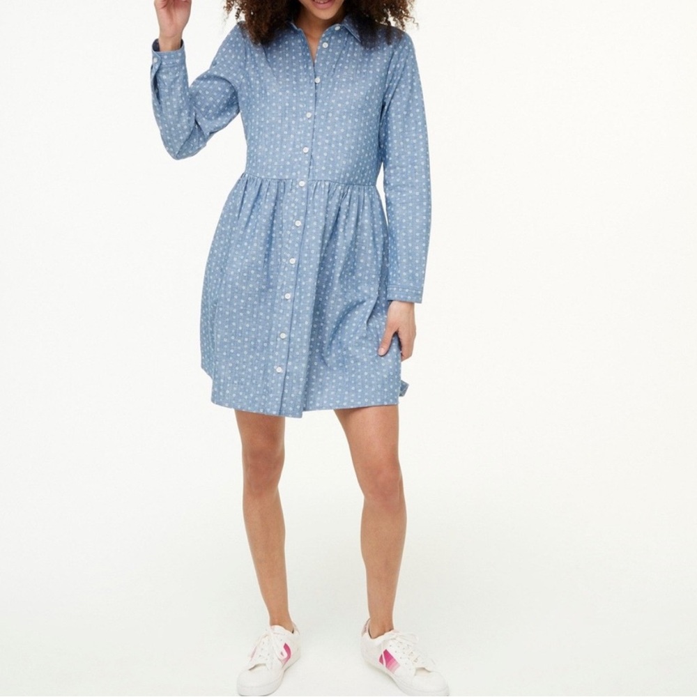 Denim button down dress with flowers